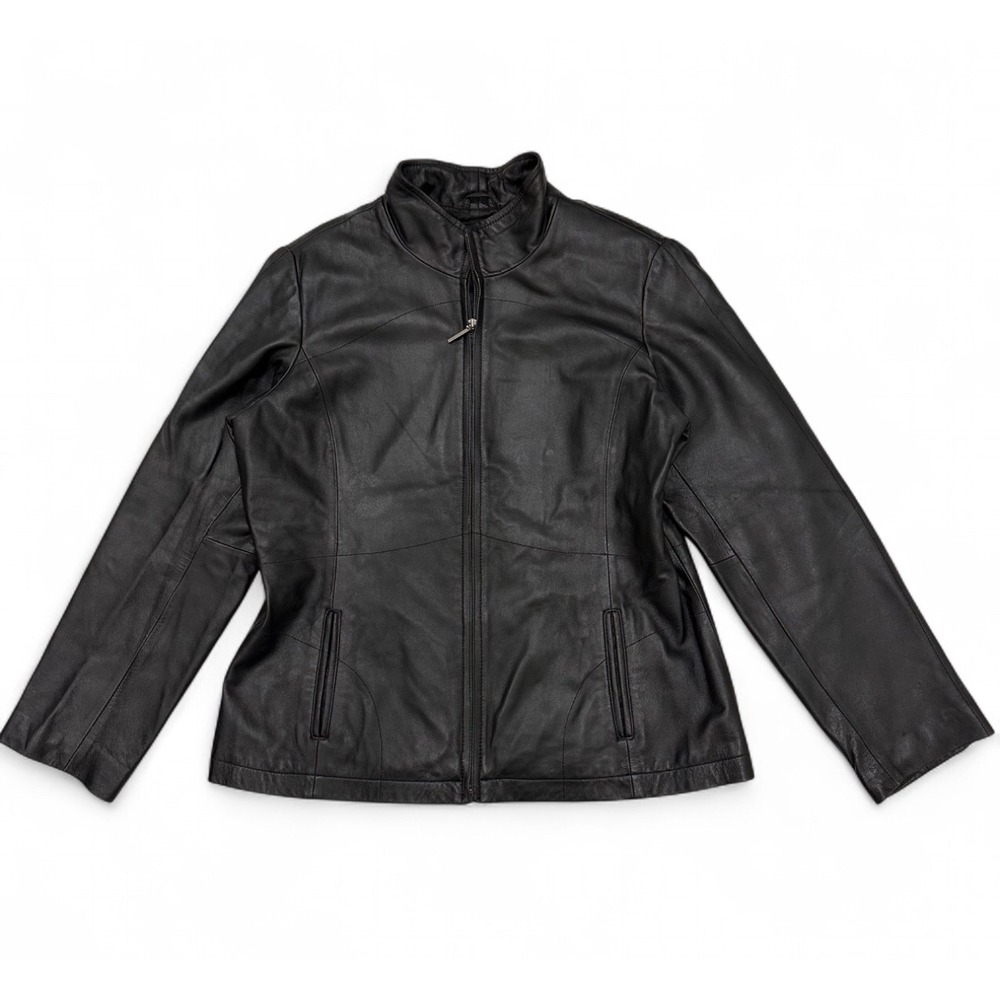Vintage George Black‎ 100% Leather Zip Up Jacket Moto Grudge Women's Large 12/14